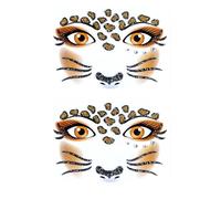 UNVOJL 2 Sheets Leopard Face Art and Tattoo Stickers Removable Glitter Face Stickers Leopard Temporary Tattoos Animal Face Tattoos for Carnival and Halloween