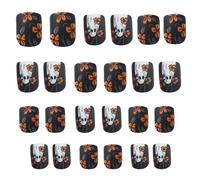 UNVOJL 24pcs Halloween Ghost Press on Nails Ghost Designs Black Matte Artificial Nail Short Fake Nail Full Cover False Nails for Halloween Party