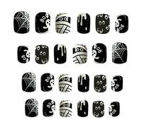 UNVOJL 24pcs Square Halloween False Nails Halloween Press On Spider Web Nails Glossy Artificial False Nails Glue on Nails for Nail Art Decoration