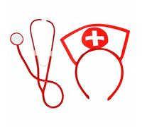 UNVOJL 2Pcs Nurse Costume Accessory Set Red Cross Hat Headband & Fake Stethoscope for Halloween Cosplay Role Play Fancy Dress Party