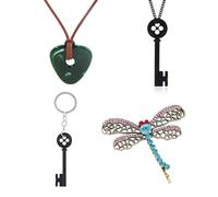 UNVOJL 4 Pieces Ghost Mother Costume Key Necklace Keychain Dragonfly Hair Clip and Green Seeing Stone Necklace for Halloween Jewelry Accessories