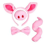UNVOJL 4 Pieces Pink Pig Costume Set Fancy Dress Costume Kit Pig Headband Ears Nose Tail Bow Tie for Kids Costume Dress Up Accessories Halloween Party Celebrations
