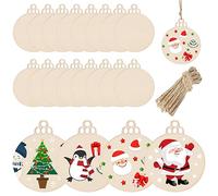 Unvtap 20PCS Wooden Christmas Ornaments, Round Bauble Blank Baubles, DIY Wooden Christmas Decorations with String for Xmas Tree Decoration DIY Crafts