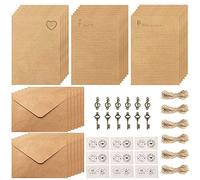 Unvtap Writing Paper and Envelopes Set, 72Pcs Vintage Letter Paper Aged Envelopes, Letter Writing Sets(24 Sheets Letter Papers, 12 Envelopes, 12 Retro Keys, 12 Hemp Ropes, 12 Stickers)