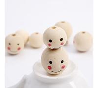 UNW 100Pcs Smiling Face Doll Head Wooden Beads 20mm Personalized Painted Wood Beads Charms Round Loose Jewelry Beads Polished DIY Craft Beads for Garland Home Decor and Jewelry Making