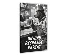 Unwind, Recharge, Repeat A Bear’s Mantra Canvas Poster Wall Art Decor Print Picture Paintings for Living Room Bedroom Decoration 16x24inch(40x60cm) Frame-style-1