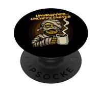 Unwrapped Uncaffeinated Funny Pixel Art Mummy Halloween PopSockets Adhesive PopGrip