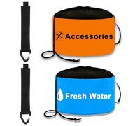UNXMRFF 2-Pack Waterproof RV Hose Storage Bags with Drawstring Mesh Top, RV Utility bag, Sewer Hose Bag, Camper Tools Accessories Bag for Electrical Cords, Black/Fresh Water Hoses, Blue and Orange