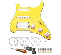 Unxuey 11 Hole Prewired HSH Pickguard Plate with Pickups, 4 Ply Yellow Pearl, with Guitar Strings and Installation Tool