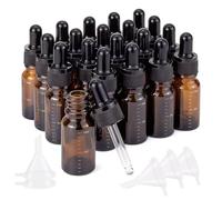 Unxuey 20 Pack 10ml 1/3 Oz Amber Glass Dropper Bottles with Funnel, Small Empty Refillable Leak-Proof Travel Bottles for Essential Oils, Perfume, Aromatherapy, Laboratory, Toiletries, Liquid Storage