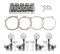 Unxuey 4 String Bass Guitar Bridge with 2R+2L String Tuning Key Pegs for Fender Precision Jazz Bass PB JB Style Bass, Silver