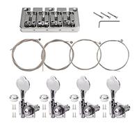 Unxuey 4 String Bass Guitar Bridge with 4 R String Tuning Key Pegs for Fender Precision Jazz Bass PB JB Style Bass, Silver