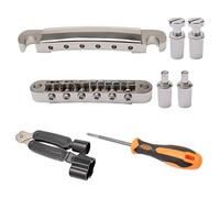 Unxuey Combo Kits 6 String Silver Tune-O-Matic Guitar Bridge Tailpiece for LP Electric Guitar Replacement Parts,Include Guitar Mounting Accessories Winder 3 IN 1 and Screwdriver