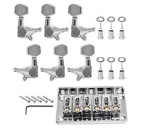 Unxuey Electric Guitar Bridge with 3R+3L String Tuning Key Pegs for 6-String Strat/Tele Style Electric Guitar, Silver, Length 78mm