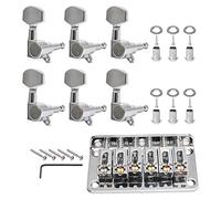 Unxuey Electric Guitar Bridge with 6R String Tuning Key Pegs for 6-String Strat/Tele Style Electric Guitar, Silver, Length 78mm