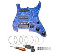 Unxuey Electric Guitar Pickguard 3-ply SSH Loaded Prewired Humbucker Pickguard Scratchplate Backplate Set for Guitar, Blue Pearl, with Alnico Pickups,Guitar Strings and Installation Tool