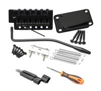 Unxuey Electric Guitar Tremolo Bridge Bar Kit, Black | 6 Strings Bridge Tremolo System Set, Neck Plate Reinforce Board, Fender Strat Guitar Replacement