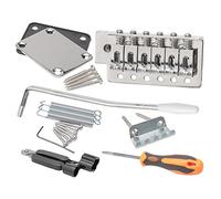 Unxuey Electric Guitar Tremolo Bridge Bar Kit, Chrome | 6 Strings Bridge Tremolo System Set, Neck Plate Reinforce Board, Fender Strat Guitar Replacement