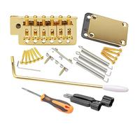 Unxuey Electric Guitar Tremolo Bridge Bar Kit, Gold | 6 Strings Bridge Tremolo System Set, Neck Plate Reinforce Board, Fender Strat Guitar Replacement