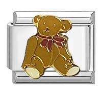 UNY JEWEL Classic Teddy Bear Italian Charm 9mm Stainless Steel Link - Enamel Bowtie Design Modular Charm Bracelet Link