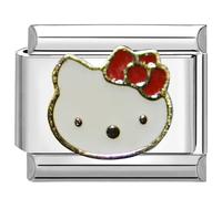 UNY JEWEL Cute Cat Character Cute Kitty Cat with Red Bow Tie Italian Charm 9mm Stainless Steel Link - Enamel Animal Design Modular Charm Bracelet Link
