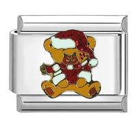UNY JEWEL Festive Teddy Bear Italian Charm 9mm Stainless Steel Link - Enamel Holiday Design Modular Charm Bracelet Link