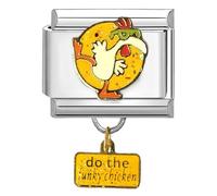 UNY JEWEL Funky Chicken Dance Italian Charm 9mm Stainless Steel Link - Enamel Groovy Poultry Design with Do the Funky Chicken Dangle Modular Charm Bracelet Link