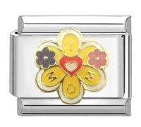 UNY JEWEL I Heart Mom Flower Petals Italian Charm 9mm Stainless Steel Link - Enamel Love Message Floral Design Modular Charm Bracelet Link