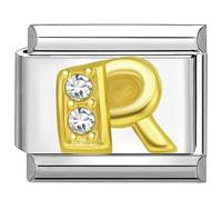 UNY JEWEL Italian Charm 9mm Gold Alphabet Letter with Rhinestones Stainless Steel Modular Charm Link for Bracelets Unisex Jewelry Accessory, Stainless Steel, No Gemstone