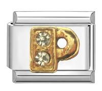 UNY JEWEL Italian Charm 9mm Gold Alphabet Letter with Rhinestones Stainless Steel Modular Charm Link for Bracelets Unisex Jewelry Accessory, Stainless Steel, No Gemstone