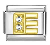 UNY JEWEL Italian Charm 9mm Gold Alphabet Letter with Rhinestones Stainless Steel Modular Charm Link for Bracelets Unisex Jewelry Accessory, Stainless Steel, No Gemstone