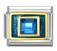 UNY JEWEL Italian Charm 9mm Stainless Steel Blue Gemstone Design Modular Charm Link for Bracelets Unisex Jewelry