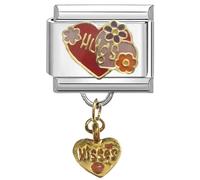 UNY JEWEL Italian Charm 9mm Stainless Steel Hugs and Kisses Heart Design with Dangle Modular Charm Link for Bracelets Unisex Jewelry