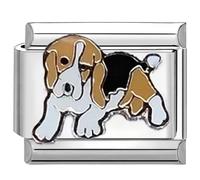 UNY JEWEL Loyal Beagle Italian Charm 9mm Stainless Steel Link - Enamel Hound Dog Design Modular Charm Bracelet Link