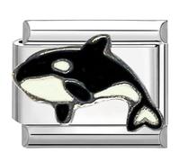 UNY JEWEL Orca Whale Italian Charm 9mm Stainless Steel Link - Enamel Sea Animal Design Modular Charm Bracelet Link