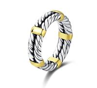 UNY JEWEL Statement Double Rope Twisted Wire Cable Bond Together by Gold Bar Two Tone Designer Inspired Women Jewelry Bands Stacking Ring Valentine, Metal, No Gemstone