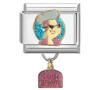 UNY JEWEL Stylish Granny Italian Charm 9mm Stainless Steel Link - Enamel Cool Grandma Design with Dangle Cool Granny Tag Modular Charm Bracelet Link