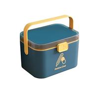 UNYLE Small Home Folding 2 Tier First Aid Box, Portable Medicine Container for Home, School, Office - 21.4 x 15.8 x 14.7CM (Blue)