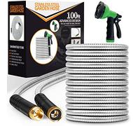 Unywarse Metal Garden Hose 100ft, Stainless Steel Heavy Duty Water Hose with 10 Function Nozzle Flexible, Lightweight, Kink Free & Tangle Free, Pet Proof, Puncture Proof Hose for Yard, Outdoor