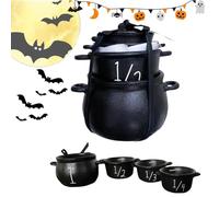 UOAESR 4PCS Mini Witch Cauldron Set - Stackable Mini Cauldrons with Measurement Marks | Halloween Decor, Altar Bowls & Witchcraft Supplies | matte Black Finish, Gothic Halloween Decoration