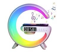 UOAESR Atmosphere Lamp with Wireless Charger, Bluetooth Speaker Bedside Lamp, G Atmosphere Lamp with Alarm Clock, Dazzling Running Lights 6 Modes Lights for Adults Kids Office Bedroom (White)