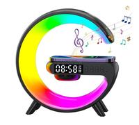 UOAESR Atmosphere Lamp with Wireless Charger, Bluetooth Speaker Bedside Lamp, G Atmosphere Lamp with Alarm Clock, Dazzling Running Lights 6 Modes Lights for Adults Kids Office Bedroom (Black)