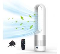UOAESR Bladeless Tower Fan with Air Purifier, 2 in1 Tower Fans with Remote Control, 8H Time, 90° Oscillation, Timer, Super Quiet Air Cooler for Home and Office (Silver)