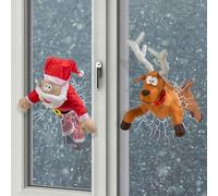 UOAESR Christmas Crashing Santa & Reindeer Window Decoration, Animated Kicking Santa with Cracked Glass Effect, Funny Christmas Window Decorations, Fits Any Window (A+B)