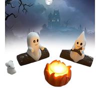 UOAESR Ghost Campfire Flickering Night Light, Halloween Candles Nightlight, Halloween Ghosts Campfire Gathering, 3D Cute Two Ghosts Roasting Marshmallows, Funny Halloween Decor (Ghost + Dog)