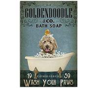 UOAIUDT Vintage Poster Metal Sign Goldendoodle Bath Soap Bubble Bath Wash Your Paws Bathroom Tin Signs Retro Plaque Wall Decor Gift For Home Kitchen Office Club Bar Gym 8x12 Inch