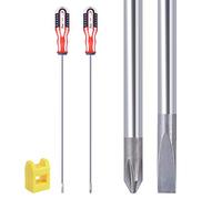 uoboeuq Slotted and Phillips Screwdriver, PH1 12" Long Cross-head and Flat Blade Magnetic Screwdrivers Magnetic with Rubber Handle 2 Packs