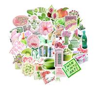 UOCAI 100 PCS Summer Aesthetic Sticker - Waterproof Vintage Adorable Pink Green Stickers for Journals, Suitcases, Scrapbooks and Diary - Suitable for Laptops, Kindles, Water Bottles, Books