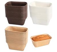 UOCAI 150 Pcs Mini Loaf Cake Cases Loaf Tin Liners Rectangular Cupcake Liners Greaseproof Paper Moulds for Baking Bread Muffins Cakes Khaki Brown White 8 * 4 * 4cm