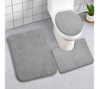 UOCAI 3 Piece Bath Mat Sets Toilet Rug Absorbent Fluffy Bath Mats for Bathroom, Square, Oval, U-Shape Shape Pedestal Mat Anti Slip Toilet Mat for Bathroom Floor, Toilet Grey